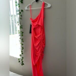 SUPERDOWN neon pink asymmetrical cut out dress